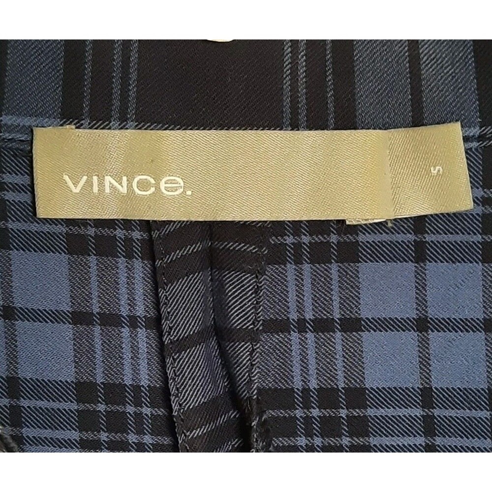 Vince Coastal Blue Plaid Oversized Split V-Neck Pop Over Lightweight Blouse Sz S - Picture 3 of 5
